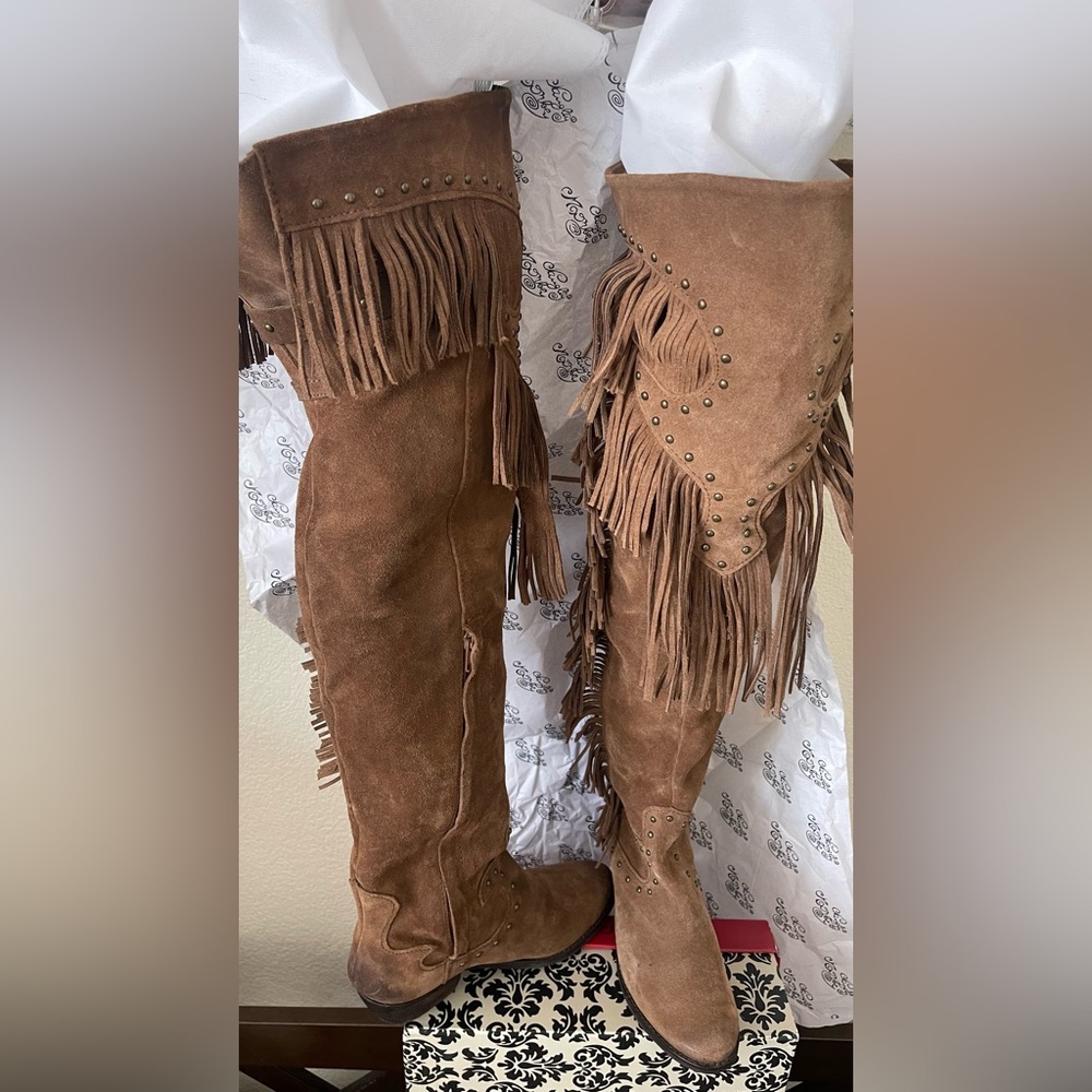 Brown Suede Fringe Boots Tonto Fallz